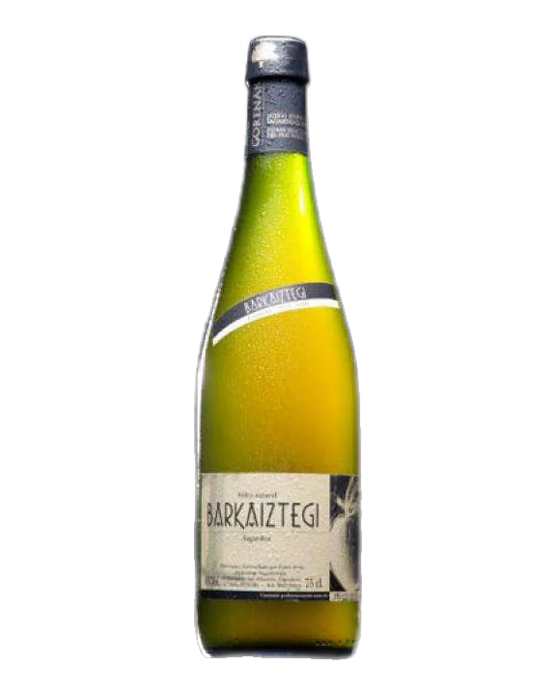 Bottle of Barkaiztegi Gorenak cider, golden in colour, with a grey capsule and a cream label