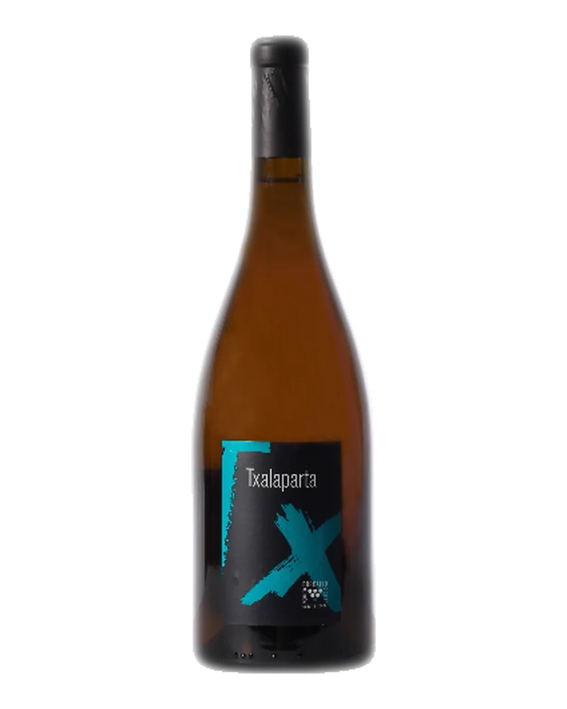 Bottle of Bordatto’s Txalaparta cider, in amber glass, with a black label and a turquoise brushstroke