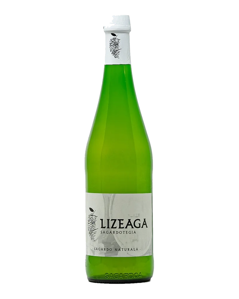 Green Lizeaga bottle with a white and grey label and a white capsule