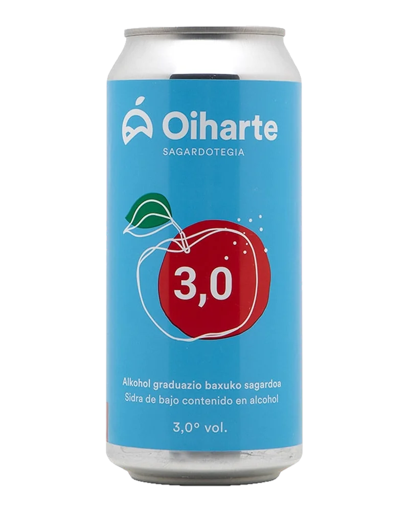 Blue can of Oiharte 3,0 with a red apple and a large “3,0”